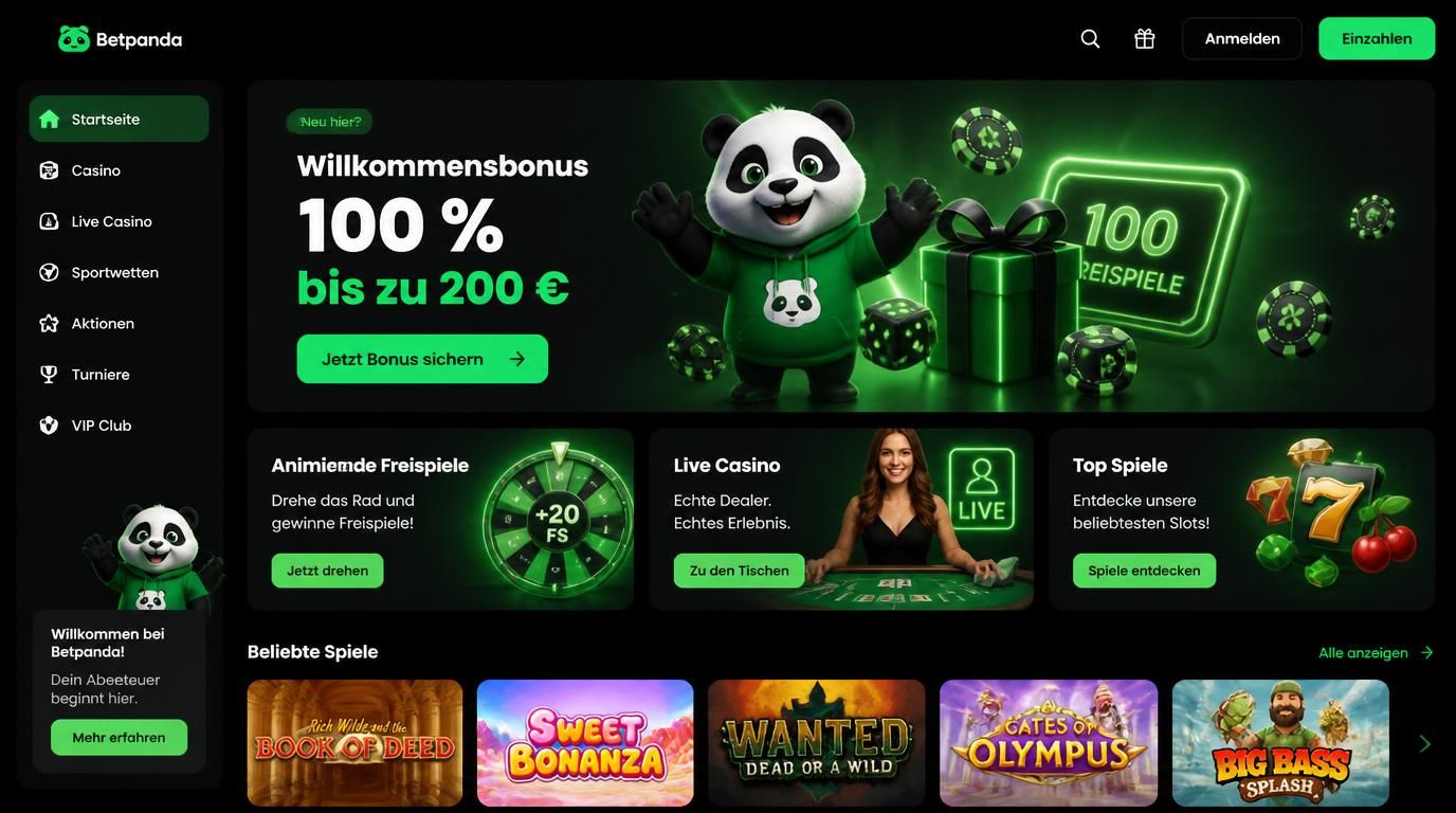 Screenshot der Betpanda Willkommensbonus-Seite mit Bonusdetails